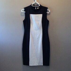 Elegant Navy and White Calvin Klein Sleeveless Dress